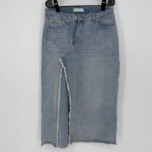 Denim Maxi Skirt L Asymmetrical Slit Raw Hem Y2K Grunge Indie Alt Festival Boho